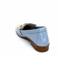 382-ivoire Ivoire 30303 Cuir Vernis Bleu Ciel Mocassins