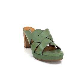 Ivoire0399a Ivoire 6080 Cuir Vert Olive Mules