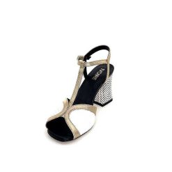 Ivoire0551 Ivoire 2225 Alba Cuir Noir Blanc Dore Sandales