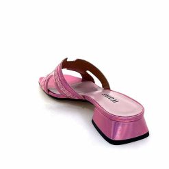 Ivoire0330 Ivoire 330 Cuir Irise Vernis Rose Raffia Rose Mules