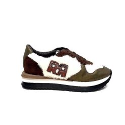 Requin Reqins Urielle Cuir Marron Textile Ecru Baskets