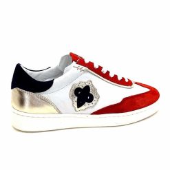 Donna Carolina Donna Carolina 51670 113 Cuir Blanc Daim Rouge Bleu Marine Baskets